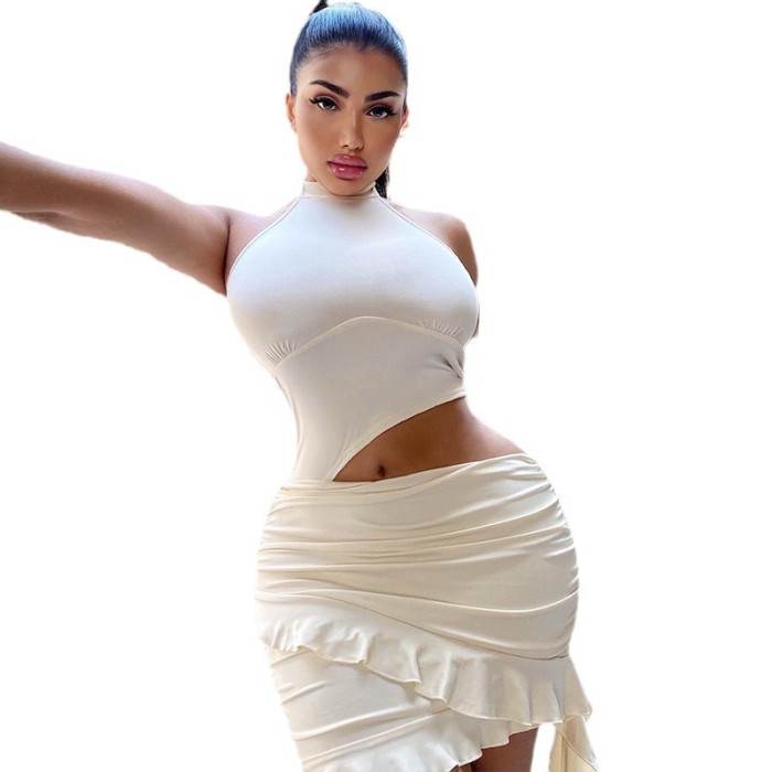 Women Solid sleeveless high collar Casual Bodycon dress