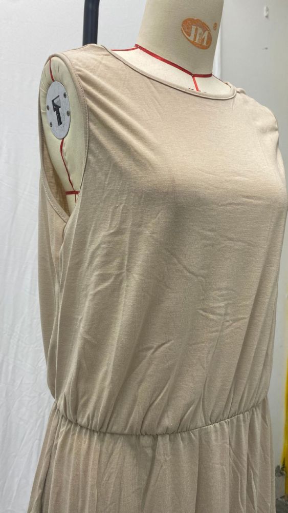 Summer Women's Trendy Retro Round Neck Sleeveless Slit Solid Color Casual Dress