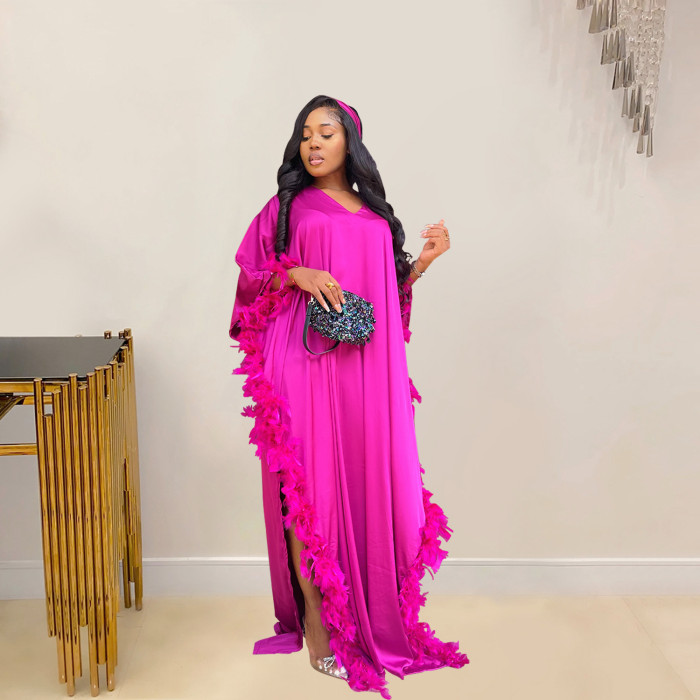 Women Feather V-neck Maxi Dress