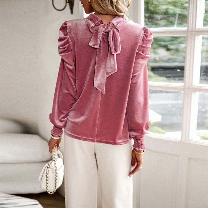Velvet Shirt Women Autumn And Winter Chic Career Long-Sleeved Top