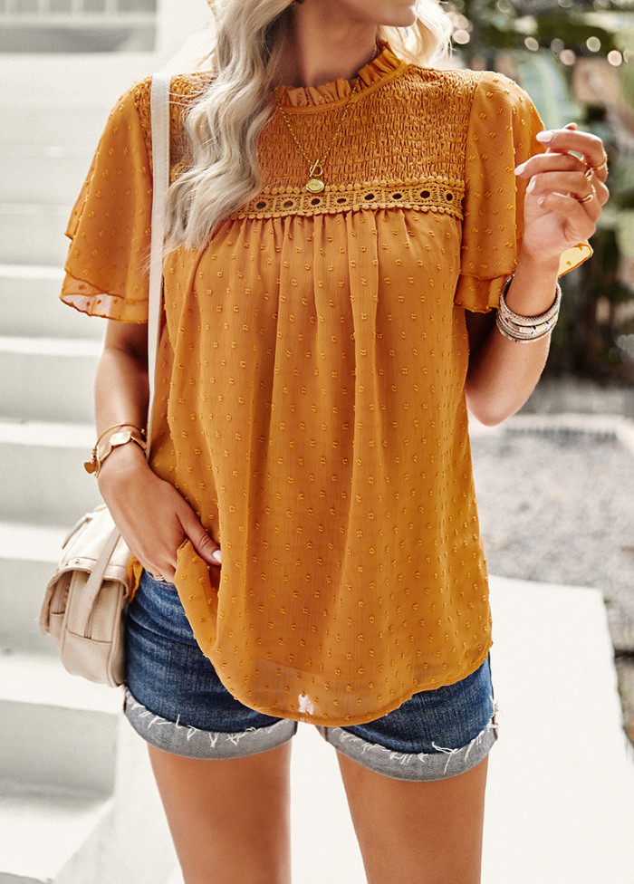 Women Short Sleeve Jacquard Shirt