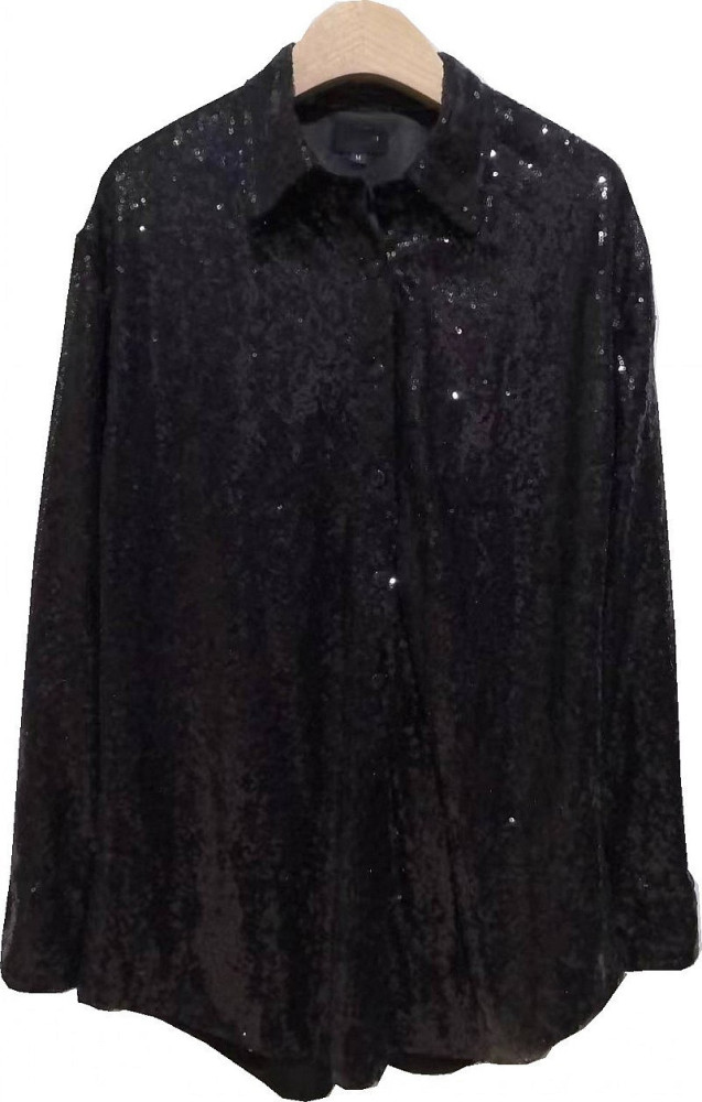 Women Sequined Long Sleeve Oversized Maxi Sequin Shirt