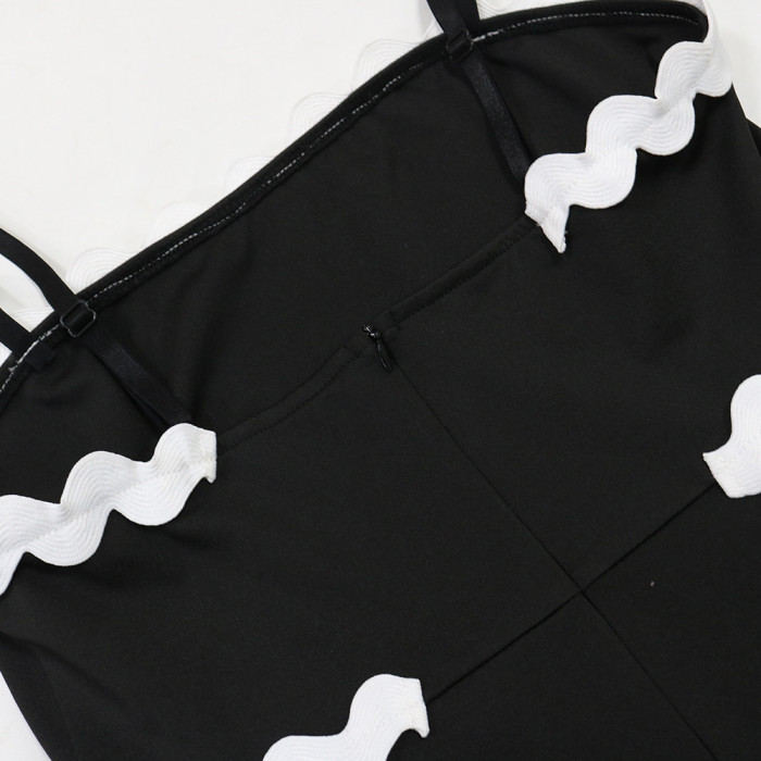 Women Strap Solid Wave Ribbon Patchwork Solid Strap Dress
