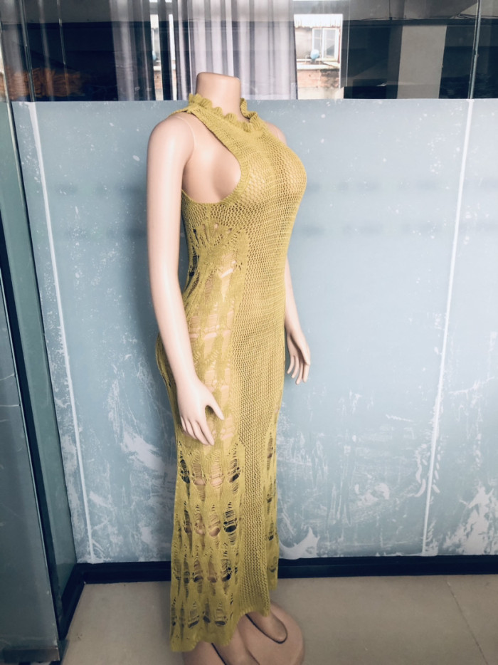 Women Dress Sun Protection Shirt Beach Long Dress Knitting Dress
