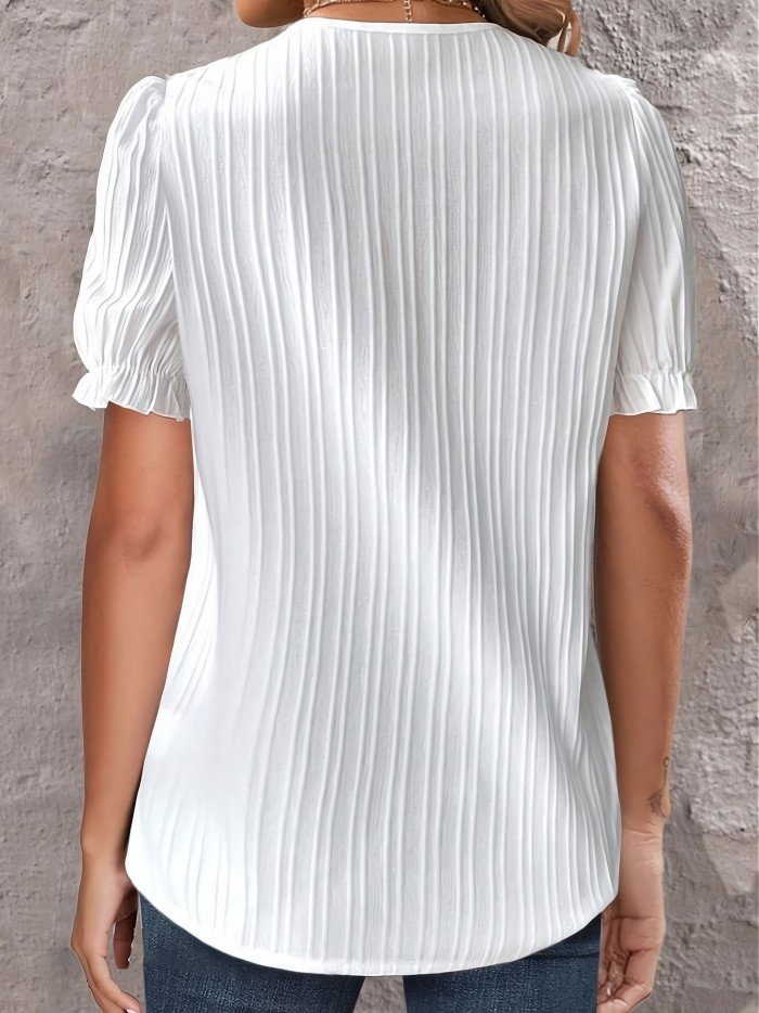 Summer simple v-neck button solid color shirt women's clothing