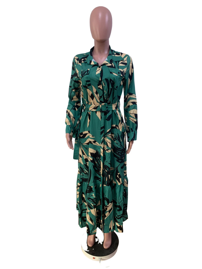 Women Printed Long Sleeve Elegant Dress