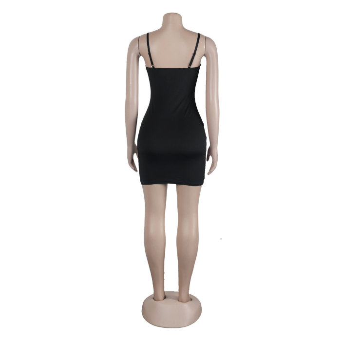 Women sexy beaded suspender elastic bodycon dress