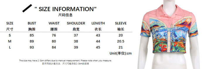 Spring Summer Fashion Trend Ladies Abstract Face Print Turndown Collar Short Sleeve Button Loose Cropped Shirt