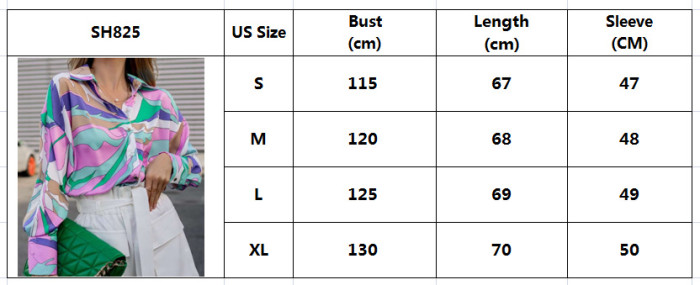 Spring And Autumn Women Digital Printing Single-Breasted Blouse Lantern Long-Sleeved Shirt