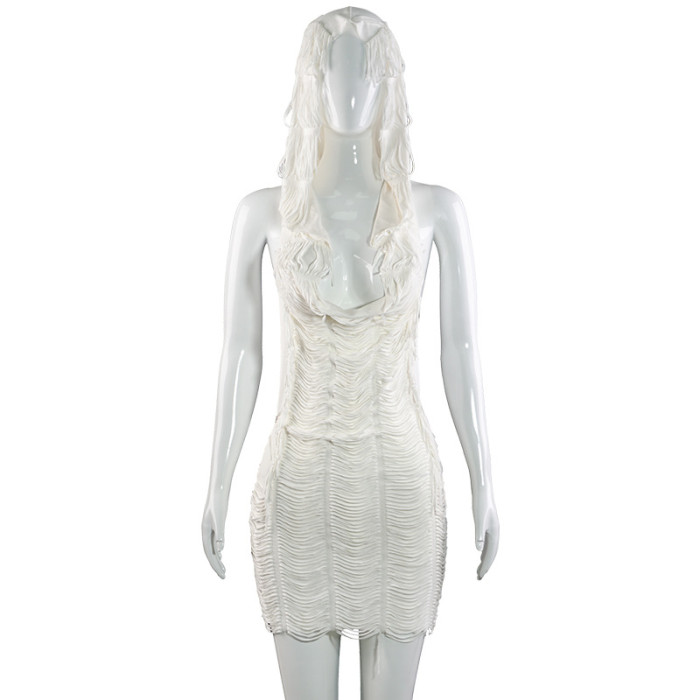 Women summer Solid Casual sleeveless hooded tassel dress