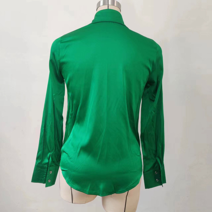Career Women Blouse Solid Color Long Sleeve Spring Autumn Pleated Chic Elegant Shirt