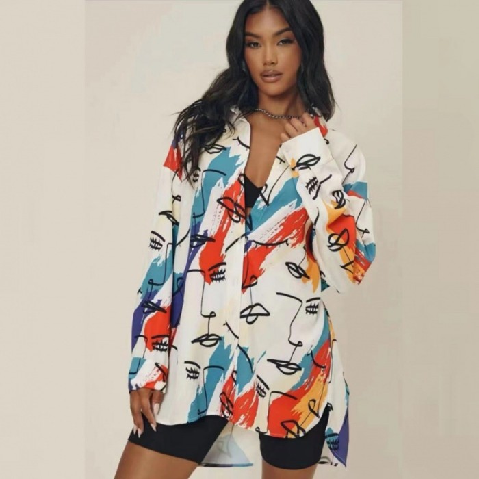 Fashion Loose Ladies Printed Long Sleeve Blouse