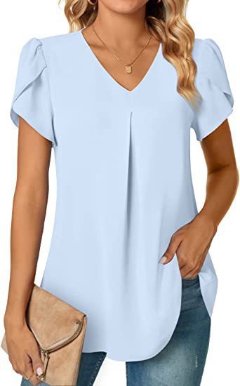 Summer Simple Women's V-Neck Short Sleeve Elegant Lady Shirt