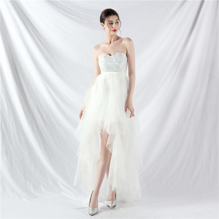 Bridesmaid Strapless Sequin Mesh Patchwork Mesh Formal Party Evening Dress Bride Wedding Gown