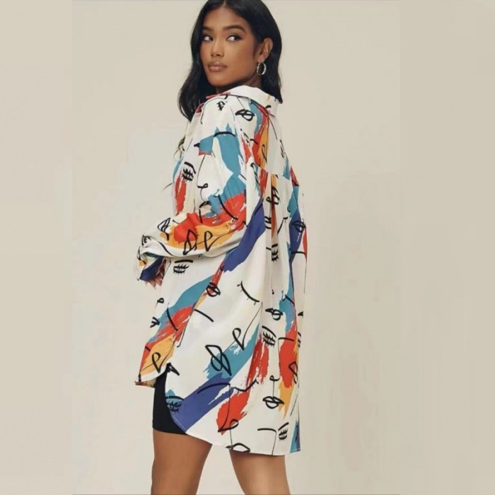 Fashion Loose Ladies Printed Long Sleeve Blouse
