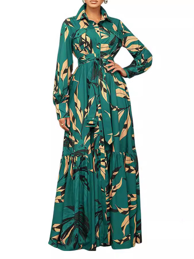 Women Printed Long Sleeve Elegant Dress