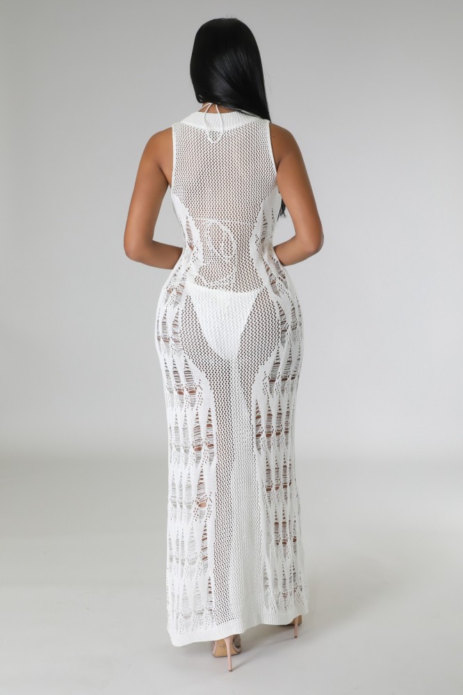 Women Dress Sun Protection Shirt Beach Long Dress Knitting Dress