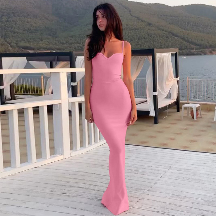 Summer Women Solid Suspender Dress