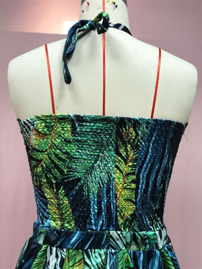 Women's Fashionable Sexy Halter Lace-Up Print Long Dress