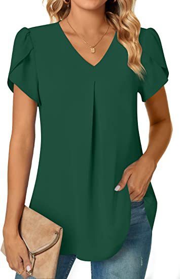 Summer Simple Women's V-Neck Short Sleeve Elegant Lady Shirt