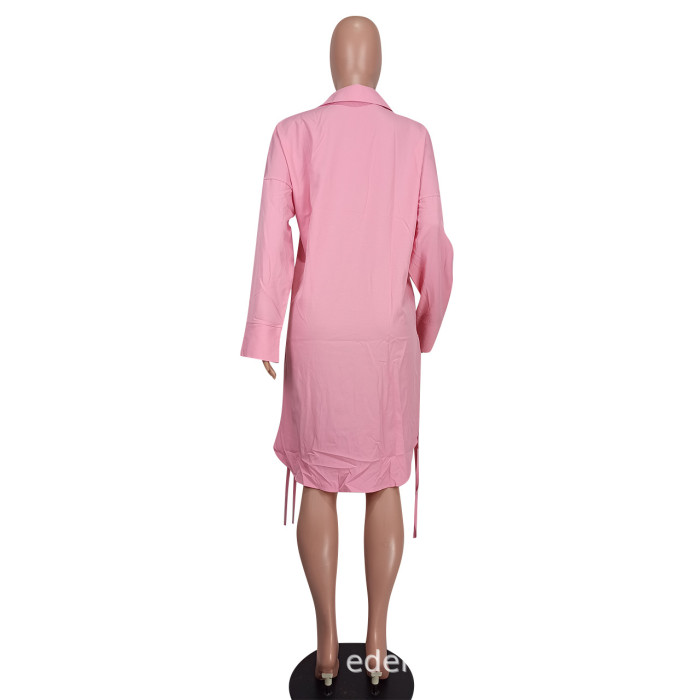 Women's Fashion Casual Solid Color Drawstring Long Shirt
