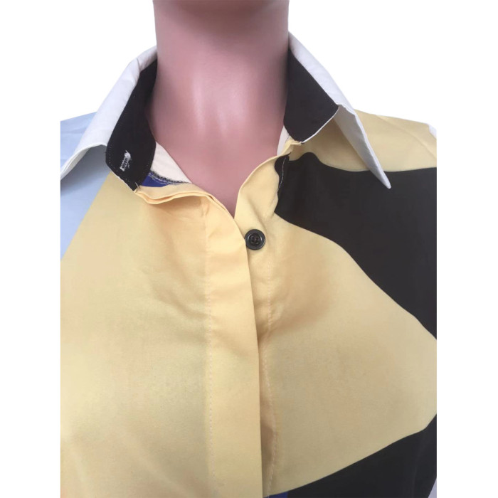 Women's Fashion Color Contrasting Irregular Shirt Dress