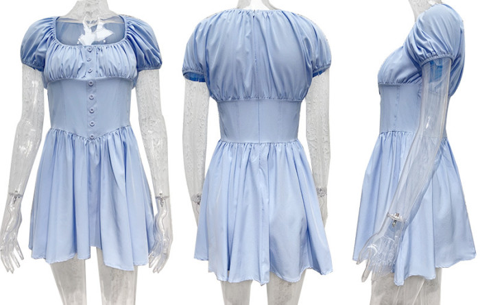 Women Puff Sleeve Square Neck Dress