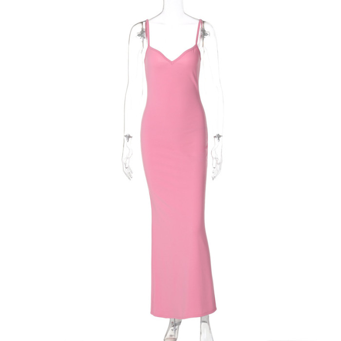 Summer Women Solid Suspender Dress