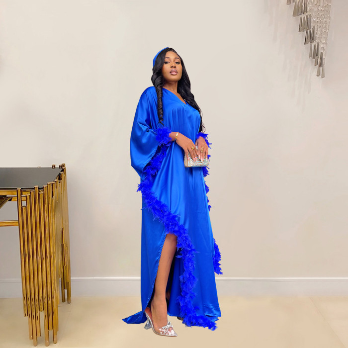 Women Feather V-neck Maxi Dress