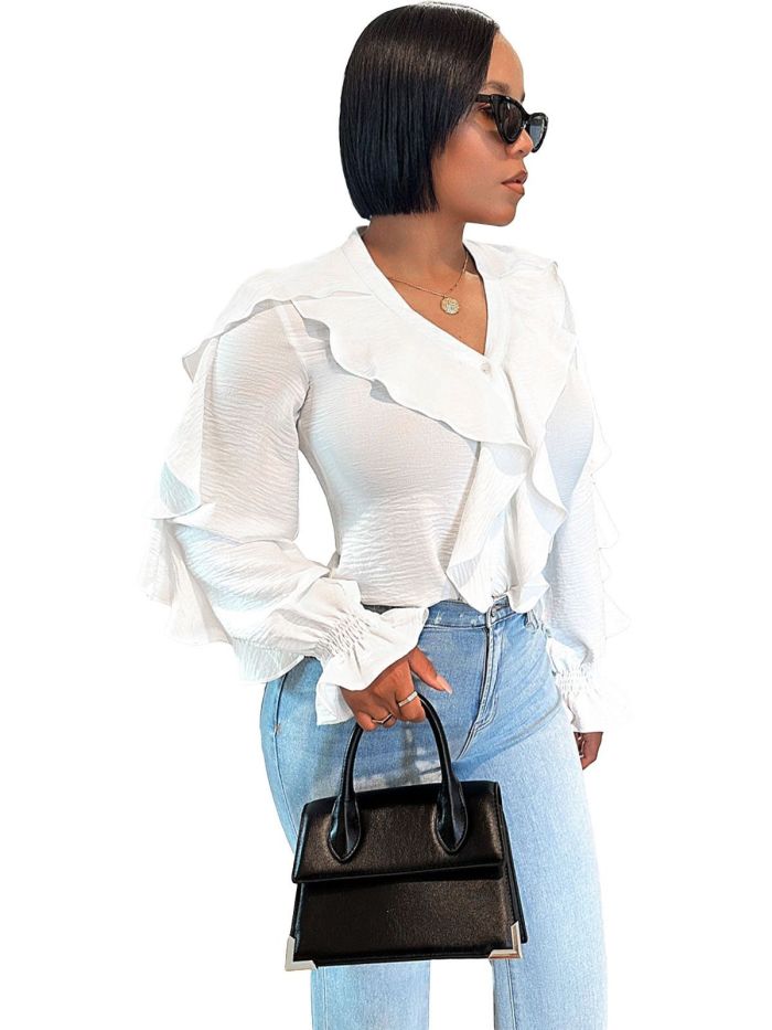 Fashion Solid Irregular Turndown Collar Shirt Top
