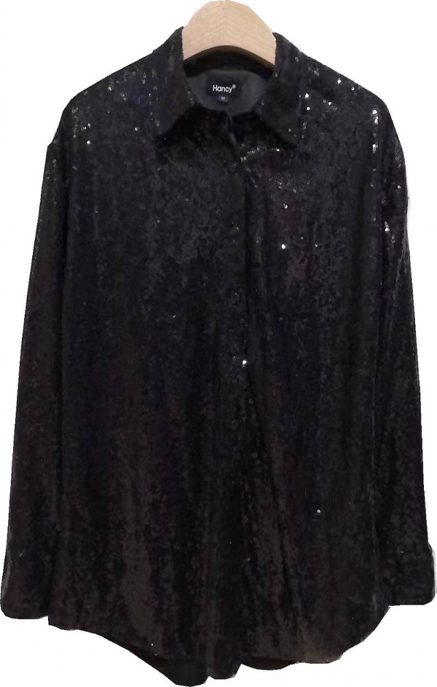 Women Sequined Long Sleeve Oversized Maxi Sequin Shirt