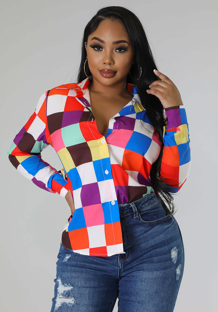 Sexy Fashion Digital Printing Multicolor Women's Shirt