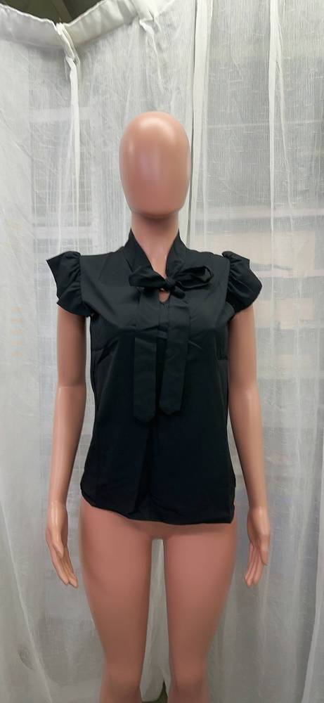 Women'S Summer Solid Color Simple Bowknot Short Sleeve Shirt