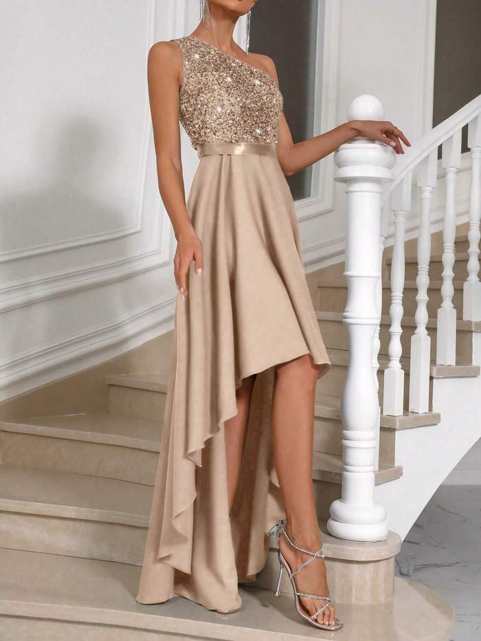 Spring And Summer Elegant One-Shoulder Slim Sleeveless Formal Party Women's Evening Dress