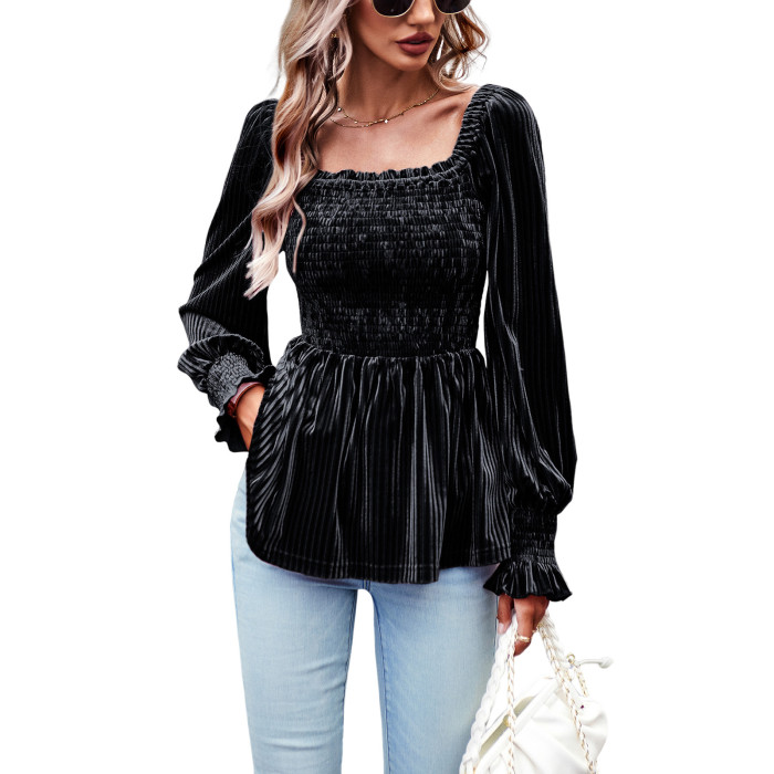 Velvet Shirt Women Autumn And Winter Chic Career Long-Sleeved Top
