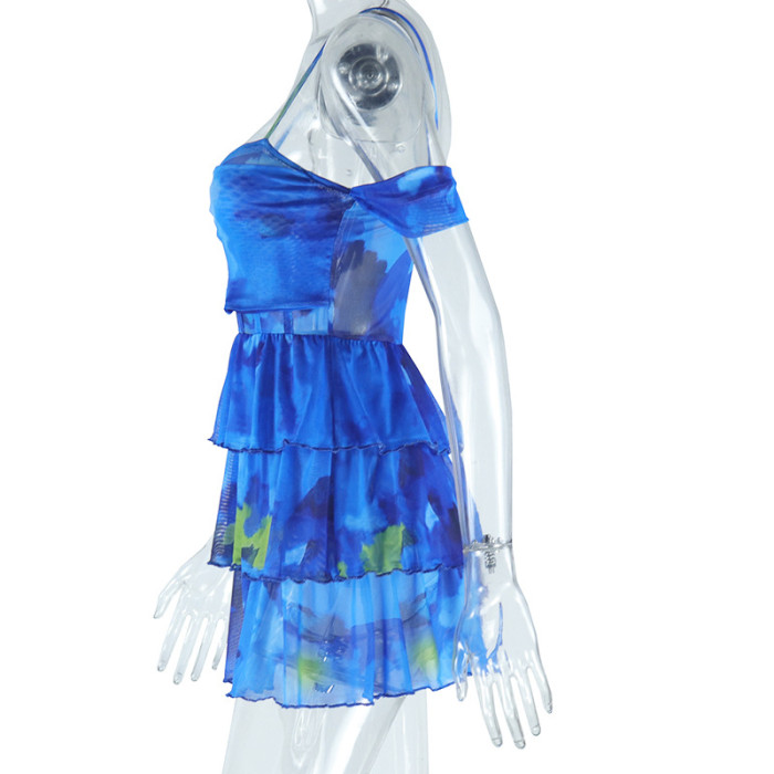 Women printed Chic sexy suspenders Backless dress
