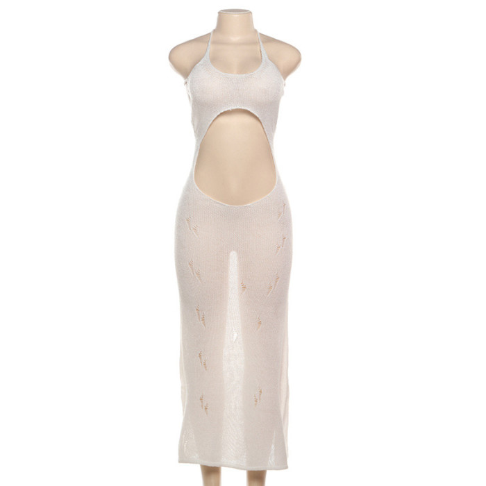 Women Summer sexy backless hollow bodycon knitting dress