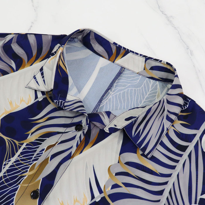Women Printed Short Sleeve Beach Casual Shirt Long Dress