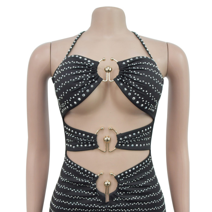 Women Beaded Suspender Short Skirt Dress