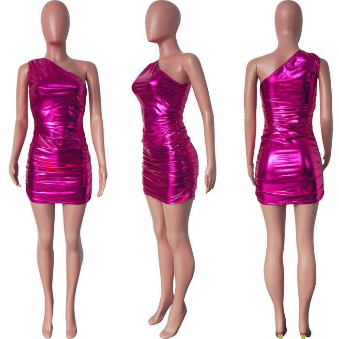 Women One-shoulder Pleated Sexy Dress