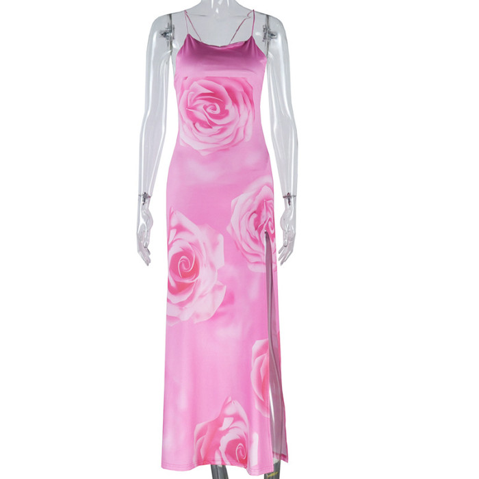 Women Solid printed sexy suspenders Backless sleeveless dress
