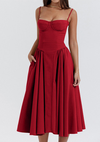 Fashionable Sexy Solid Color Strap A-line Dress
