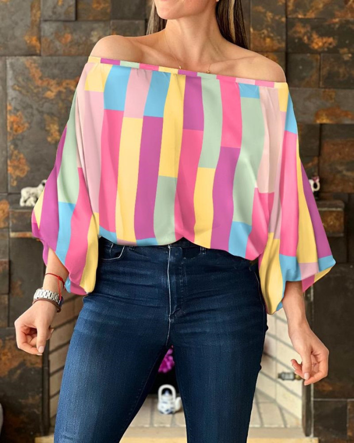 Women's Trend Print Off Shoulder Long Sleeve Shirt