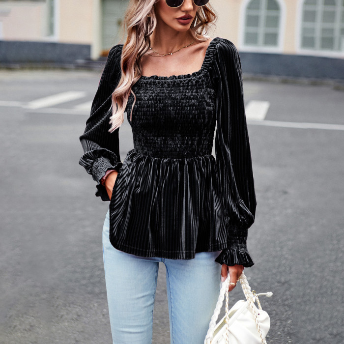 Velvet Shirt Women Autumn And Winter Chic Career Long-Sleeved Top