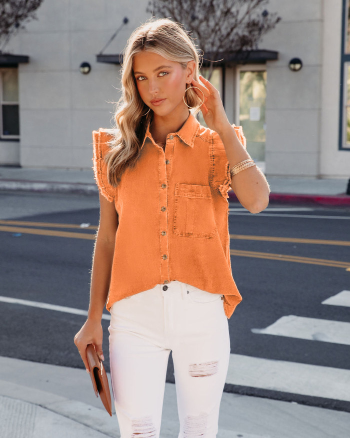 Spring Summer American Style Sleeveless Denim Coat Women Solid Color Casual Turndown Collar Vest Shirt