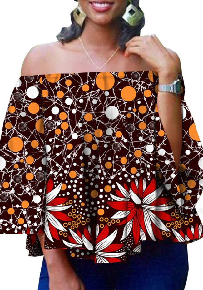 African style printed women's short-sleeved slim top