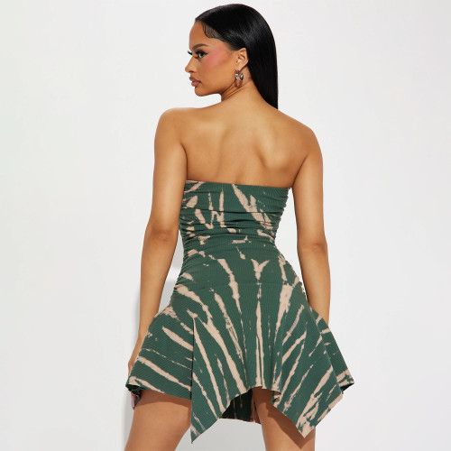 Women's clothing Fashion sexy print strapless Slim Waist irregular dress