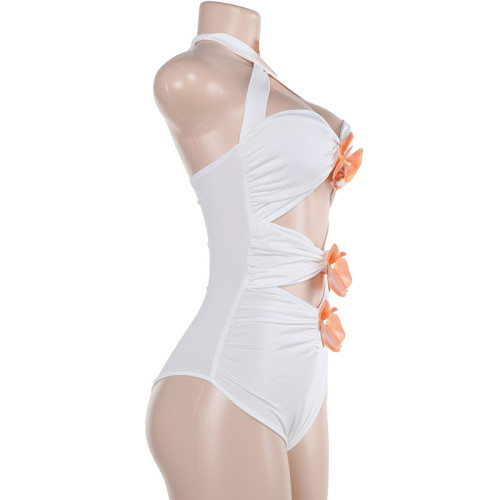 Women Cross Halter Neck Flower Summer Hollow Bodycon Mini Dress