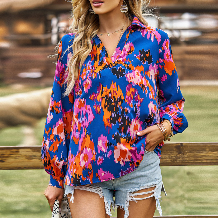 Women Loose Printed Long Sleeve Shirt
