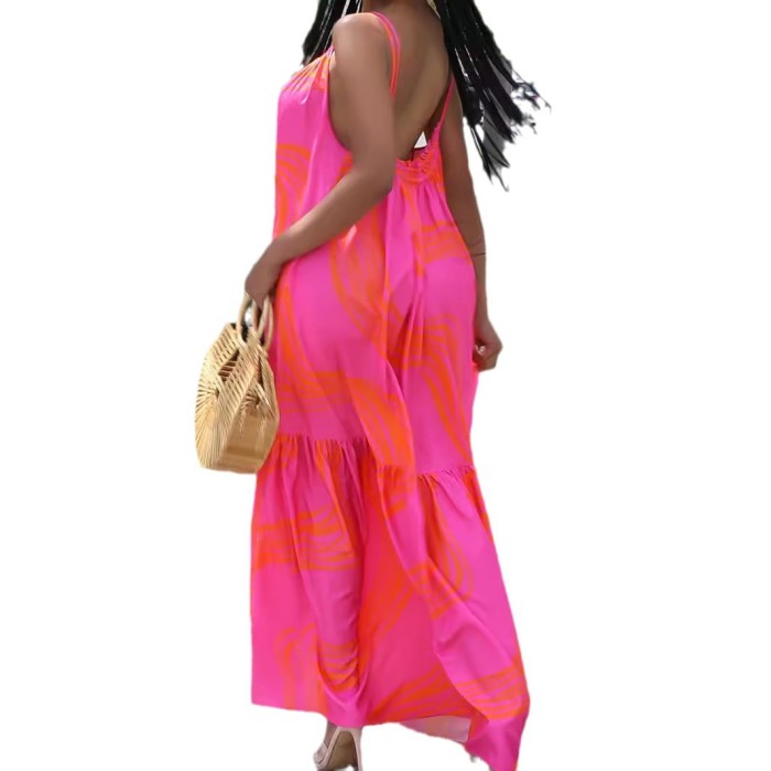Women Summer Holidays Backless Suspender Maxi Dress